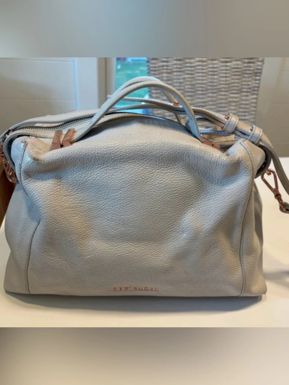 Ted Baker Cream Pebbled Leather Tote with Rose-Gold Accent